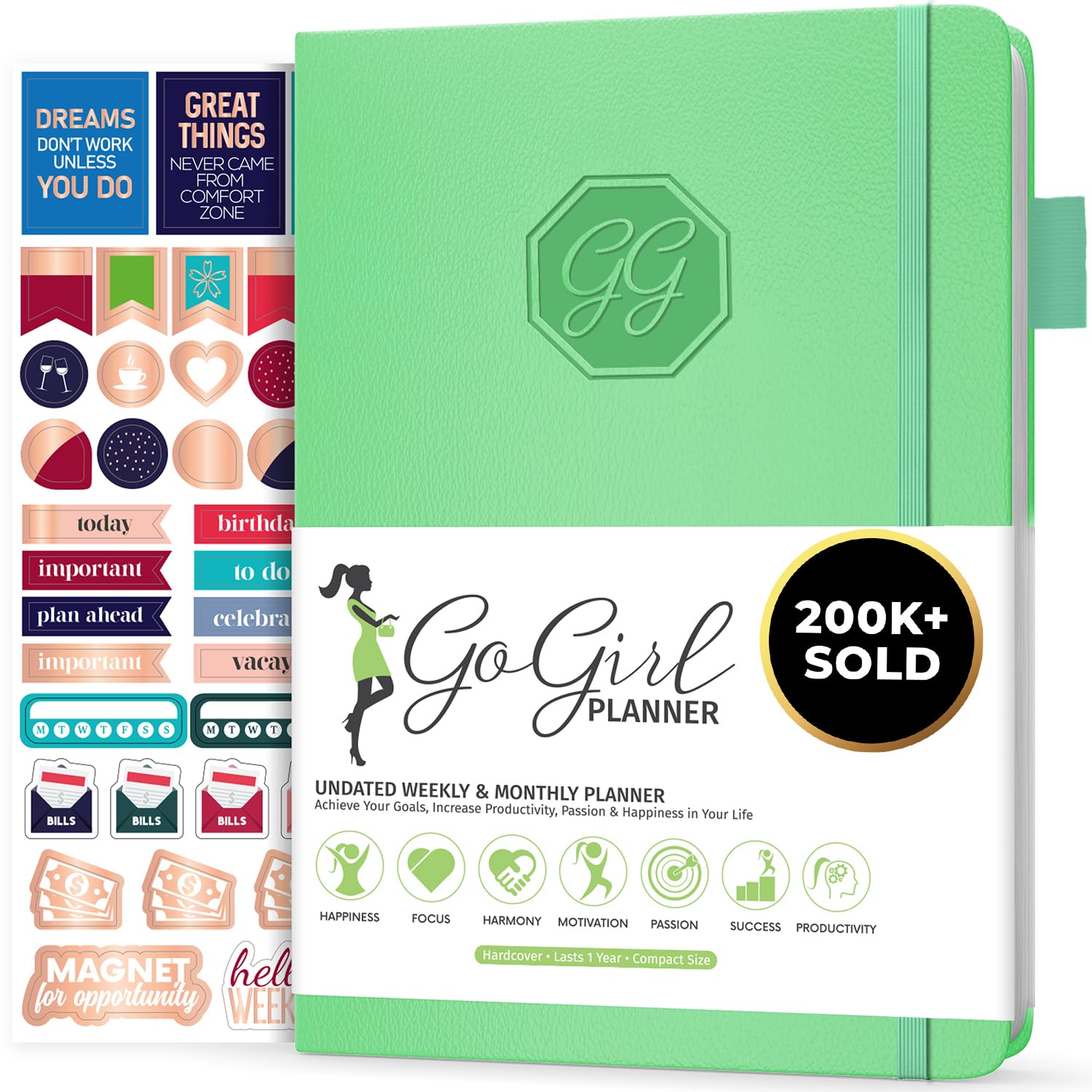 GoGirl Planner and Organizer for Women – Compact Weekly Planner, Goals Journal & Agenda to Improve Time Management & Productivity (Mint Green)