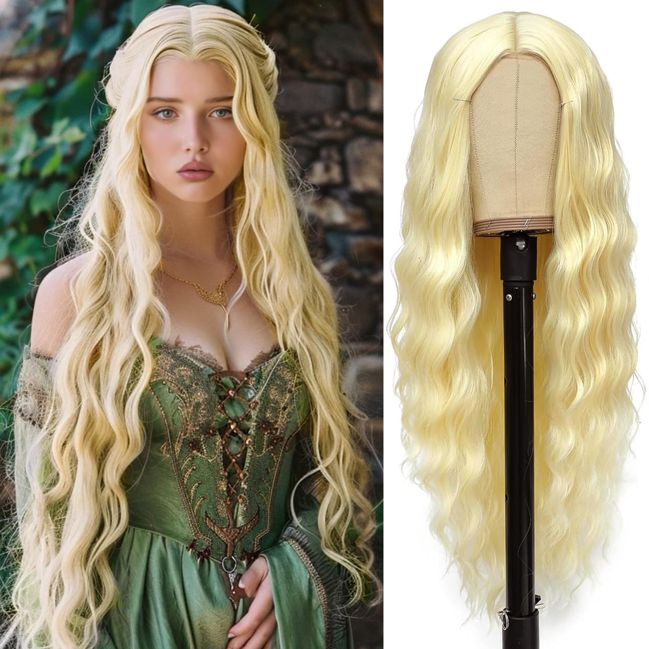 PORSMEER Long Blonde Wavy Wig for Women - Middle Part Fluffy Curly Light Blond Natural Looking Synthetic Heat Resistant Fiber Hair Replacement for Daily Party Use — image 1