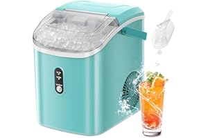 ZAFRO Portable Ice Maker Countertop with Handle/Indicator Lamps, 7 Mins Fast Ice Making, 35Lbs/24H, Nugget Ice Maker Machine with Ice Basket/Ice Scoop for Home/Office/Restaurant/Bar, Green