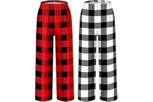 HONGTEYA 2PCS Girls Christmas Pants with Pockets Soft Long Loose Kids Bottom Indoor Outdoor Xmas Holiday 8-14 Years