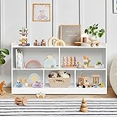 PTINFLUCE Montessori Shelf, Wooden Toy Storage Organizer for Books Toys, 2 Shelf Bookcase, 5-Section Storage Cabinet, Toddler Book Shelf for Kids Rooms, Playroom, Nursery, Kindergarten