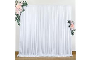 OUTPAIN 10 ft x 10 ft Wrinkle Free White Backdrop Curtains for Wedding Parties, Polyester Photography Backdrop Drapes for Birthday Parties Stage Backdrop Stand, 2 Panels 5x10FT Background Curtains