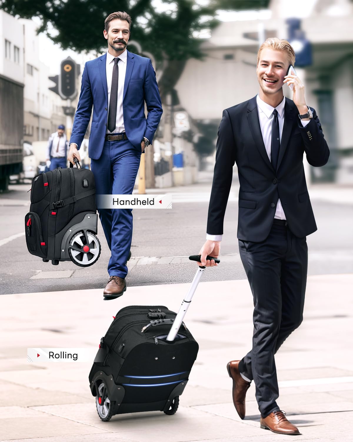 MATEIN Rolling Bag with Wheels, 17 Inch Extra Large Laptop Roller Backpack for Adults with Anti Theft Lock & USB Charging Port, Water Resistant Wheeled Bag Carry On Luggage for Teacher Work Travel Men