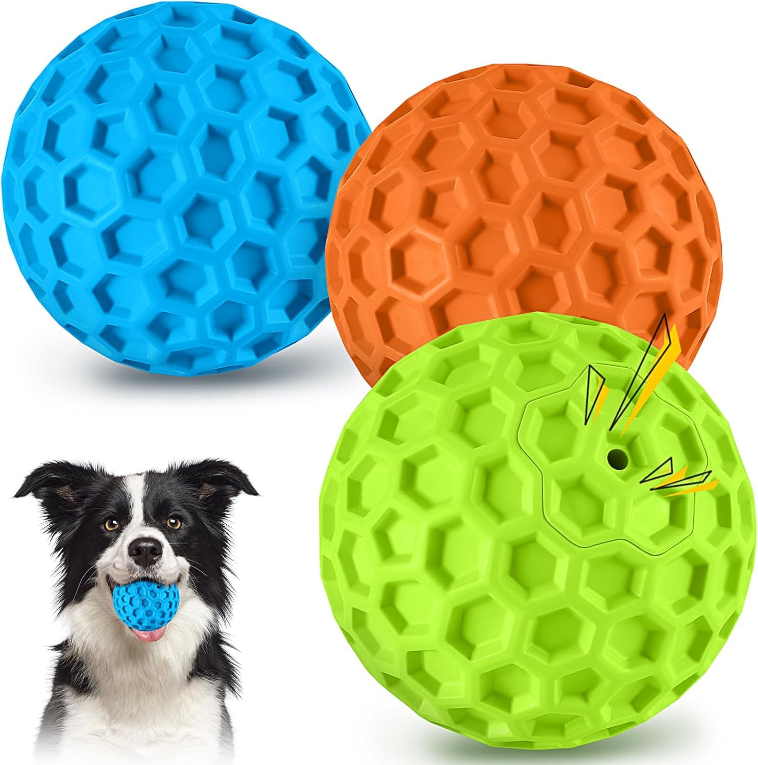 Photo 1 of havit Indestructible Squeaky Dog Balls for Aggressive Chewers, Interactive Dog Toys to Keep Them Busy, Rubber Dog Chew Toy for Large Medium Breeds, Outdoor Waterproof (3 Colors)