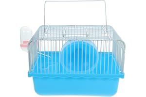 VILLCASE Portable Hamster Cage, Hamster Carry Case Cage with Water Bottle, Travel Carry Rat Cage, Outgoing Cage for Dwarf Small Pet Traveling, Blue