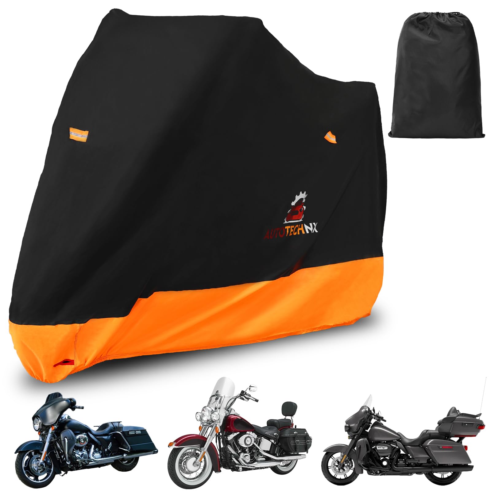 Photo 1 of 600D Motorcycle Cover Waterproof Outdoor All Season Universal Weather Protection Durable Scooter Cover with Reflective Strips Lock Holes Storage Bag for Harley Davidson Road Glide Low Rider(2XL)