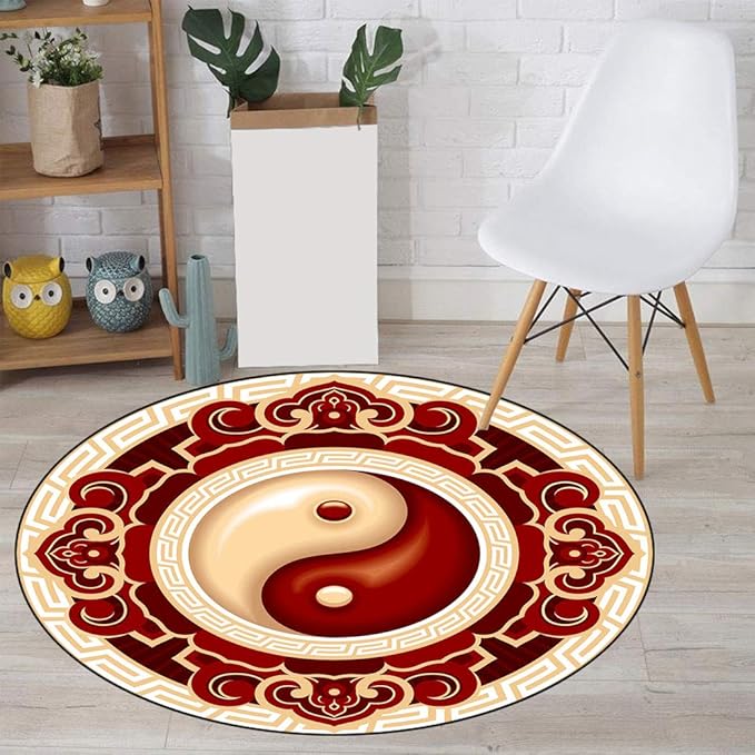 Yin Yang Non-Slip Area Rug, Exotic Pattern with Yin Yang Mystical Theme