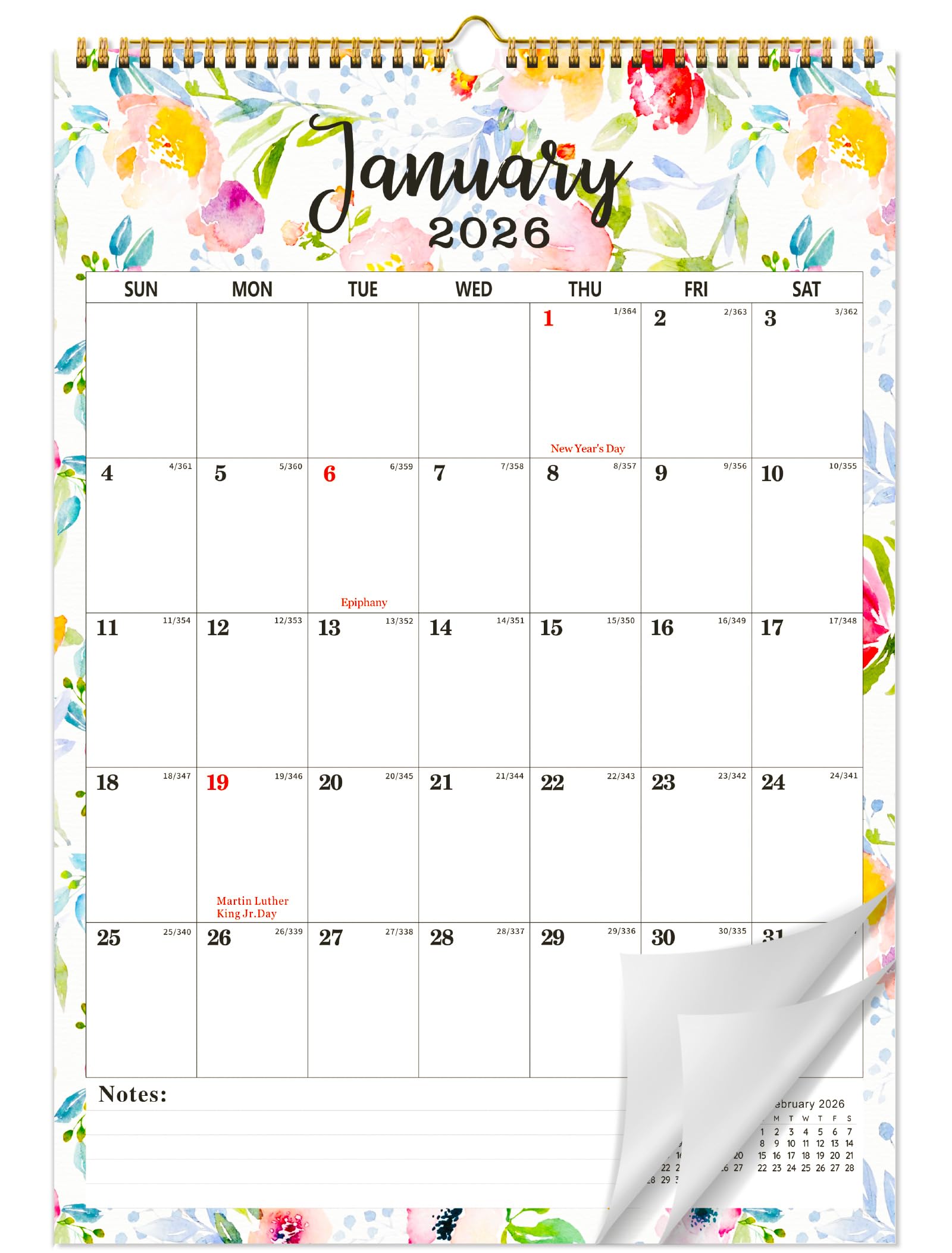Photo 1 of 2026-2027 Wall Calendar, 18-Month Large Hanging Wall Calendar 2026-2027, Jan. 2026 - Jun. 2027, 12" x 17" Large Calendar 2026 with Twin-Wire Planner for Home & Office Organization, with Stickers