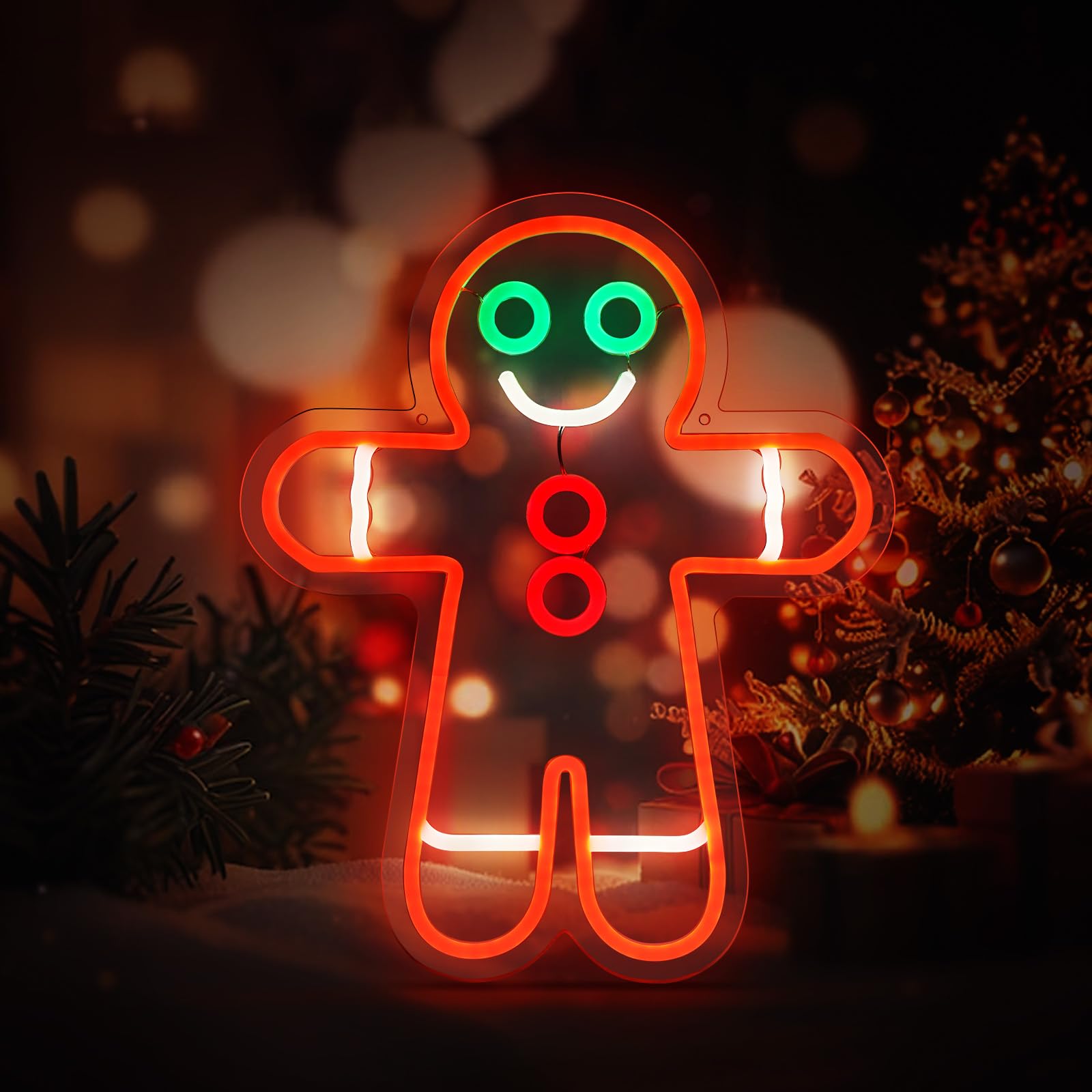 WingFly Christmas Neon Signs, Christmas Led Neon Light for Wall Decor, Christmas Neon Sign with USB Powered for Christmas Party, Windows, Bedroom, Christmas Decor, Living room (Gingerbread Man)
