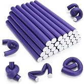 30Pcs Heatless Hair Curlers 7&rdquo;x0.55&ldquo; Flexi Rods for Short Medium Long Hair | Flexible Hair Roller Curling Heatless No Heat Sleep-In Overnight Soft Foam Material 9.45" Women Short Medium Long Hair Purple