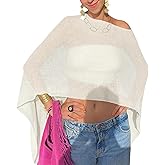 Women Sheer Poncho Top Knit Crochet See Through Shawl Summer Shrug Bolero Lightweight Batwing Sleeve Beach Cover Up