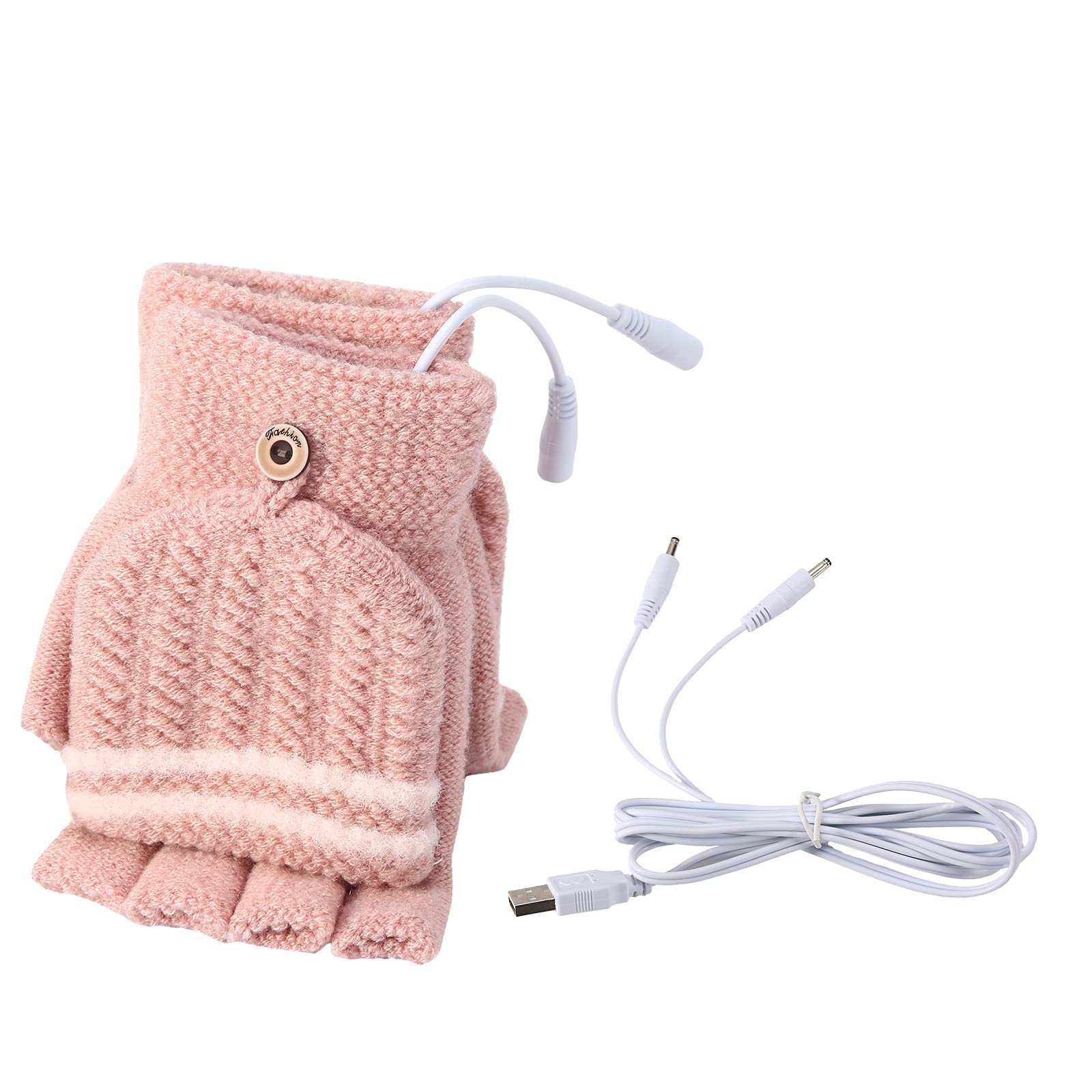 Men's Women's USB Heated Gloves Mitten, USB Hand Warmers Winter Warm Full Finger and Half Fingerless Warm Hand Laptop USB Heating Gloves (Pink_Female)