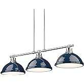 Golden Lighting- Duncan 3-Light Linear Pendant in Chrome with Matte Navy- Pendant Lighting
