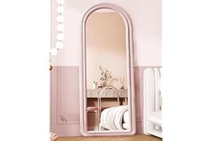 Otlsh Floor Mirror, Arched Full Length Mirror with Stand, Standing Mirror, 63"x24" Full Body Mirror, Large Mirror, Wall Mirror, Freestanding, Wall Mounted, Flannel Frame - Pink