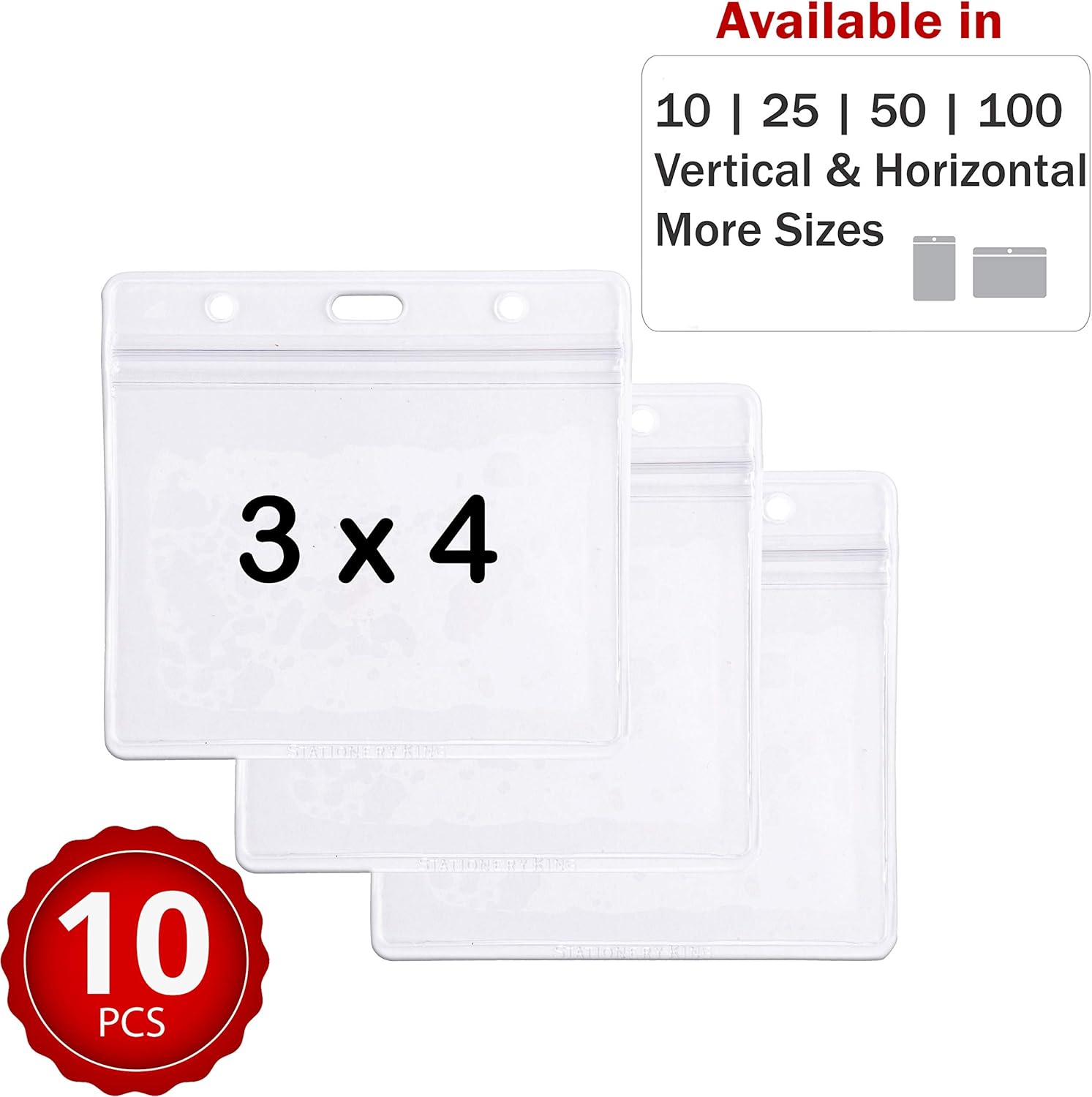 Durable & Heavy-Duty ID Badge Holders ~ Premium Quality, Clear Plastic, Waterproof & Dustproof ~ For Work, Moms, Teachers, Tours, Events, Cruises & More (10 Pack, Horizontal, 3 x 4) by Stationery King