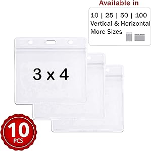 Durable & Heavy-Duty ID Badge Holders ~ Premium Quality, Clear Plastic, Waterproof & Dustproof ~ For Work, Moms, Teachers, Tours, Events, Cruises & More (10 Pack, Horizontal, 3 x 4) by Stationery King