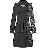 Betusline Women's Double Breasted Waterproof Trench Coat Classic Lapel Overcoat with Belt