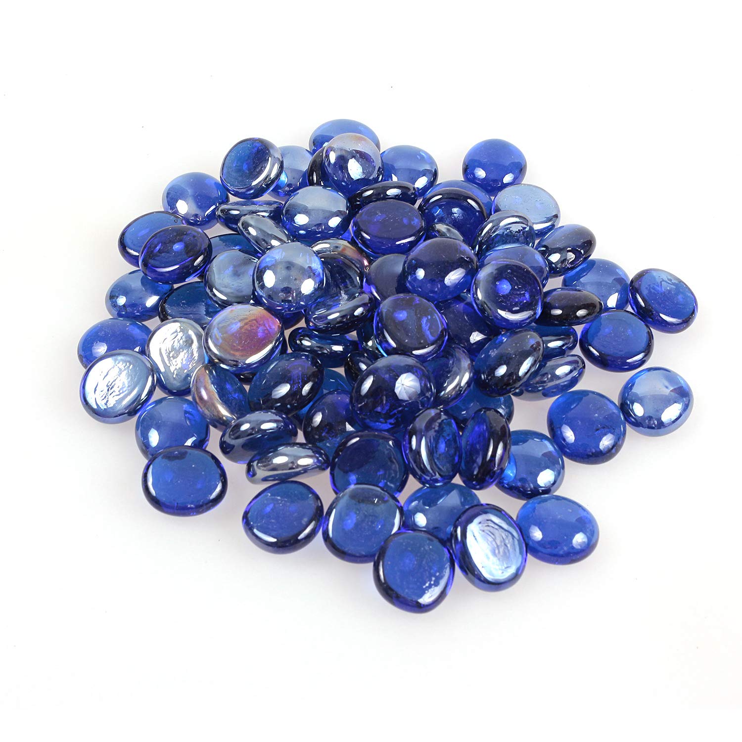 High Luster Reflective Fire Glass Gravel,Fire Gems,Fire Drops,Fire Glass Pebbles Stones Beads Chips for Fire Pit Fish Tank Aquarium Succulent Garden Decoration,17-19mm,335g/0.78lb (Sapphire Blue)