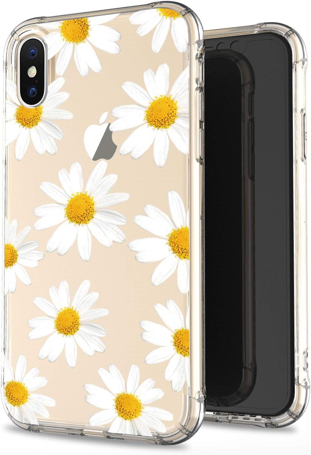 JIAXIUFEN Compatible with iPhone X iPhone Xs Case Clear Cute White Chrysanthemum Slim Shockproof Flower Floral Desgin Soft Flexible TPU Silicone Cover Phone Case