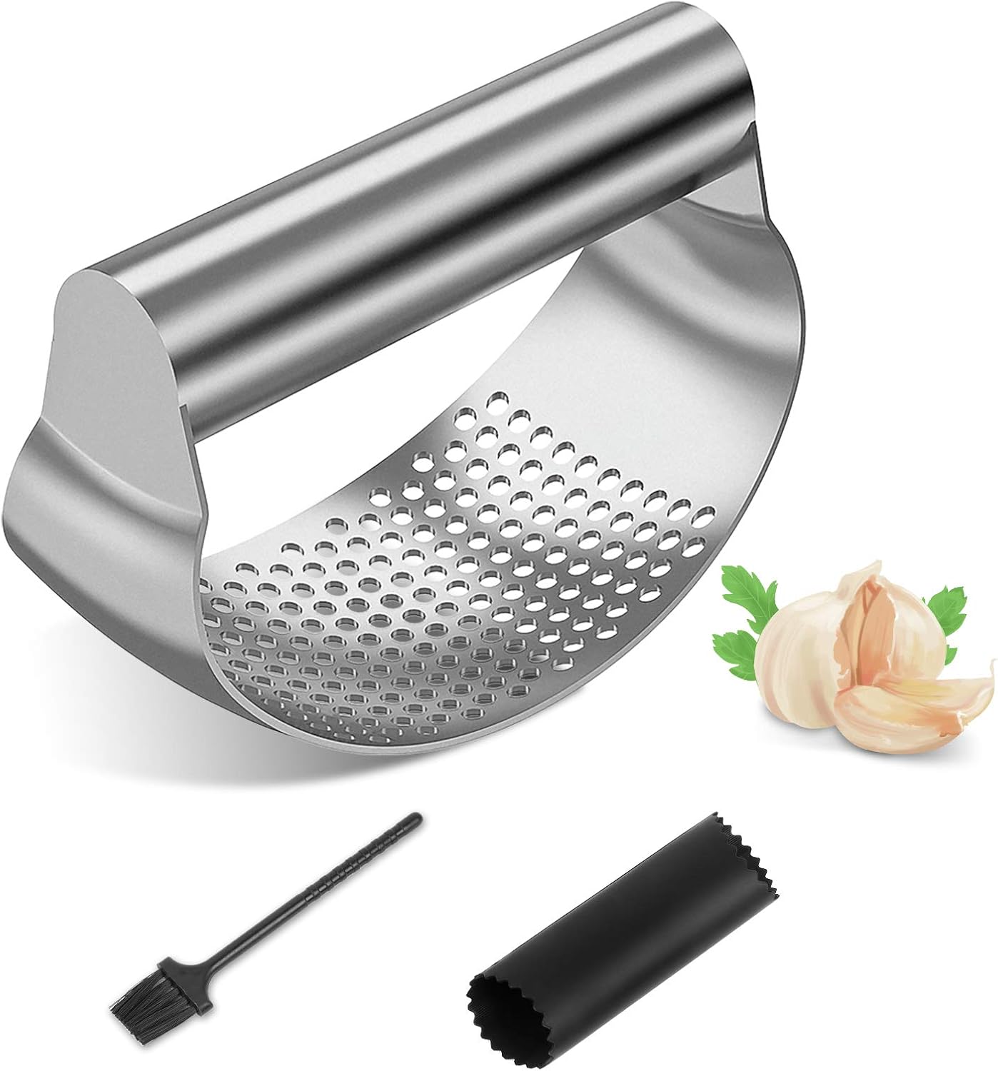 Garlic Press Stainless Steel Garlic Crusher, Kitchen Garlic Rocker Ginger Crusher Ergonomics