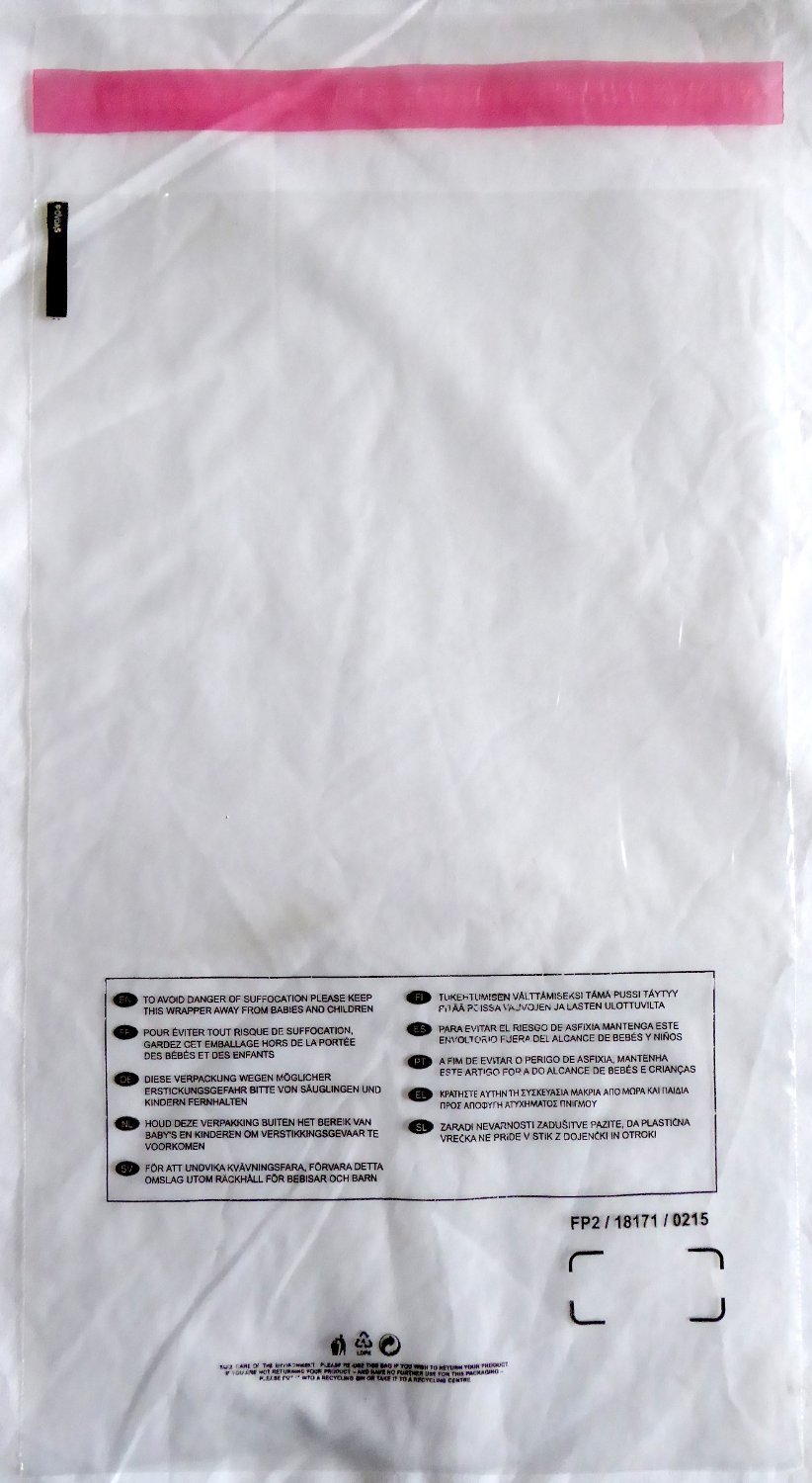Strong Clear Transparent Poly Plastic Bags for FBA Fulfilment Sealable Packaging with Adhesive Strip - Made in UK with Suitable Suffocation Safety Warning, 140g/35 Micron