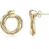 Barzel 18K Gold Plated Minimalist Triple Hoop Earrings, Dainty Dangling Style, Made in Brazil