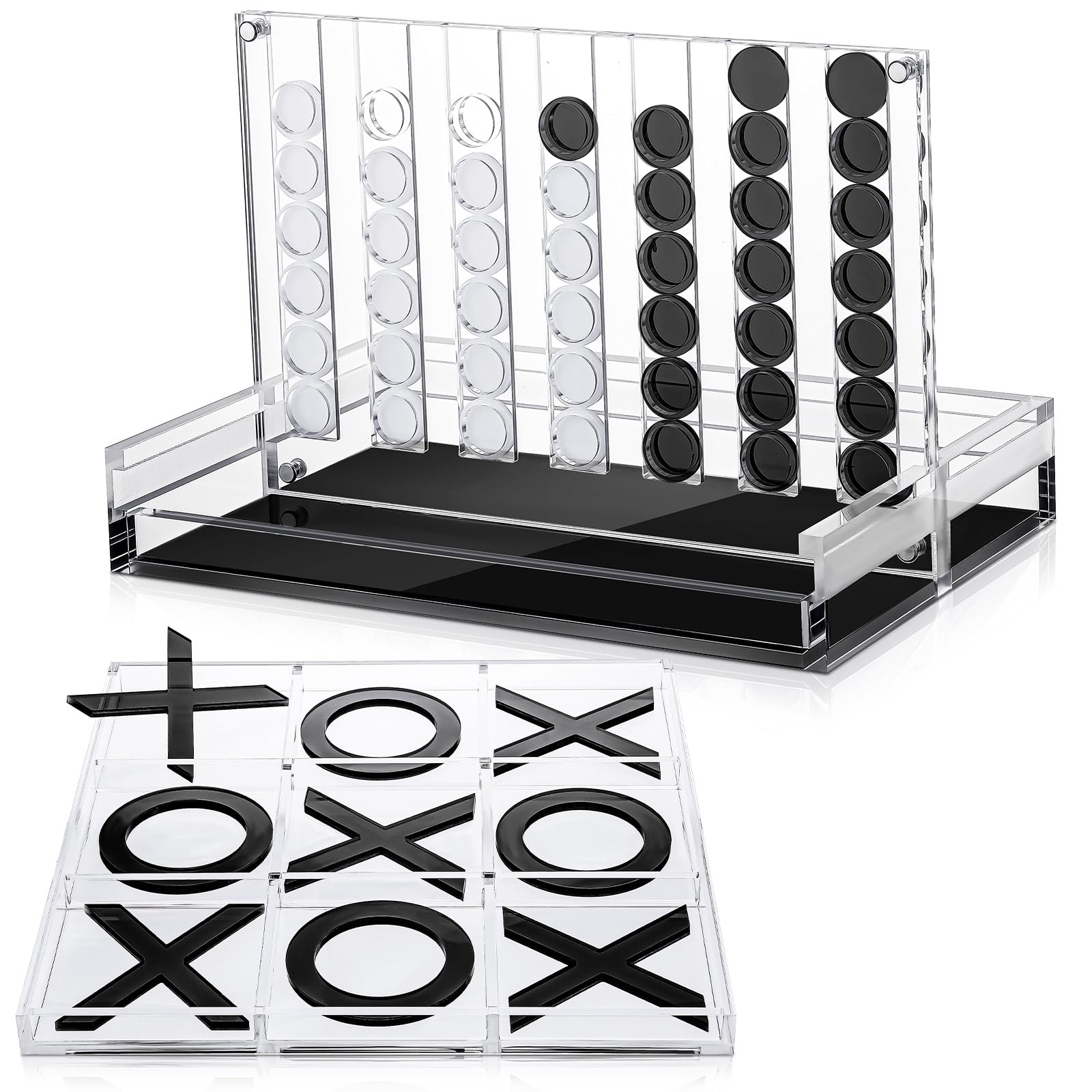 Photo 1 of RoundFunny Set of 2 Acrylic Tic Tac Toe and 4 in a Row Classic Board Outdoor Games for Adults and Family Table Strategy Board Games for Living Room Table Guest Room Decor(Black and White)