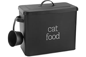 AuldHome Design Farmhouse Cat Food Container (Black) Enamel Look Rustic Cat Food Bin with Scoop
