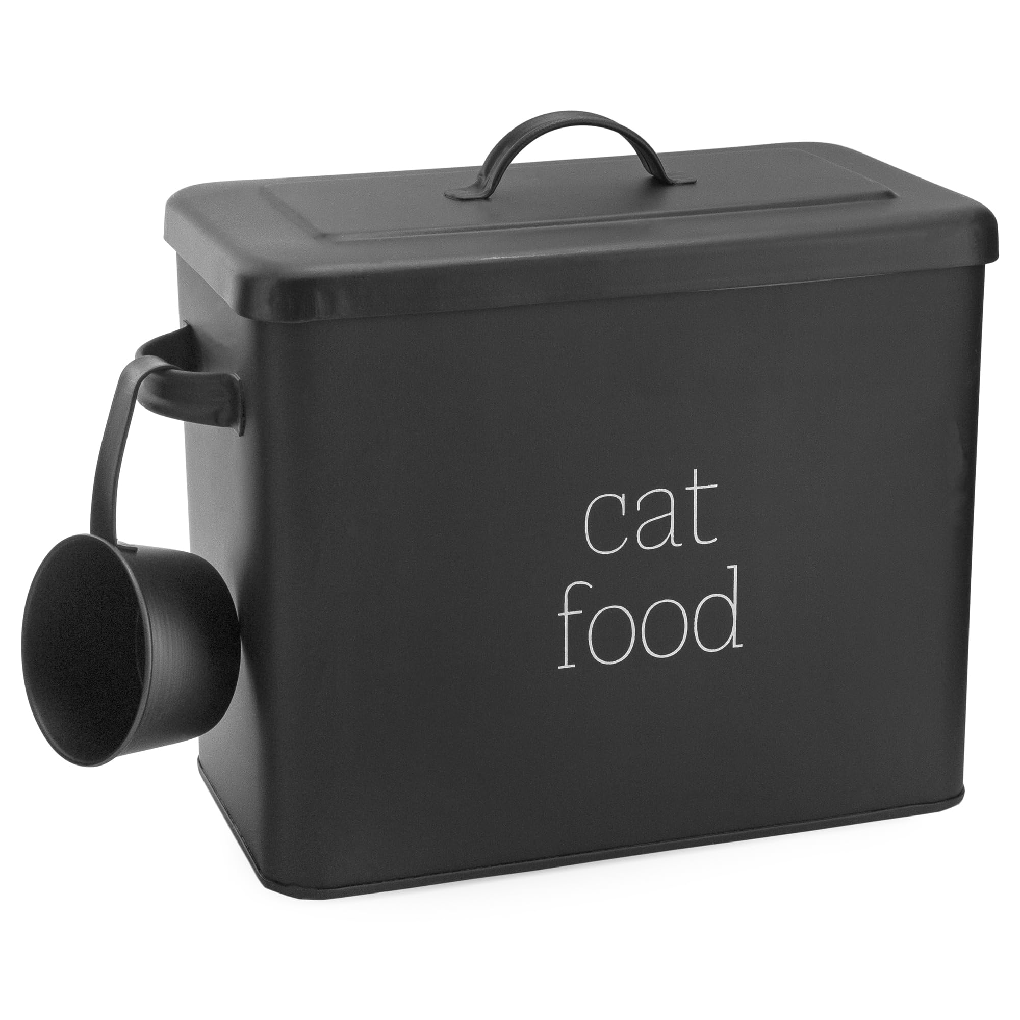 Photo 1 of ***BOX ONLY***AuldHome Design Farmhouse Cat Food Container (Black) Enamel Look Rustic Cat Food Bin with Scoop