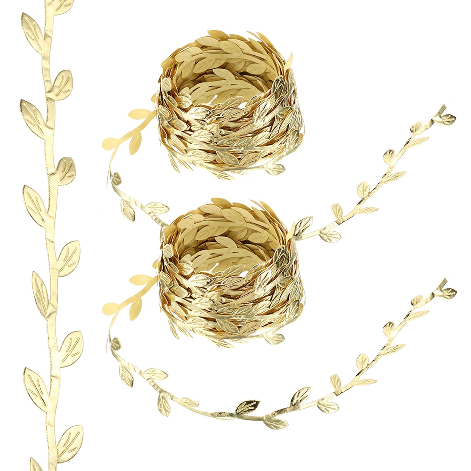 PATIKIL 22 Yards Gold Leaf Ribbon, Leaves Trim Rope Artificial Leaf String for Christmas Wreath Making Gift Wrapping Wedding Decoration, Style 8