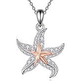 TIGER RIDER Ocean Necklace Sterling Silver Starfish Pendant Necklace Cubic Zirconia Starfish Jewelry Birthday Gifts for Women Ocean Lovers
