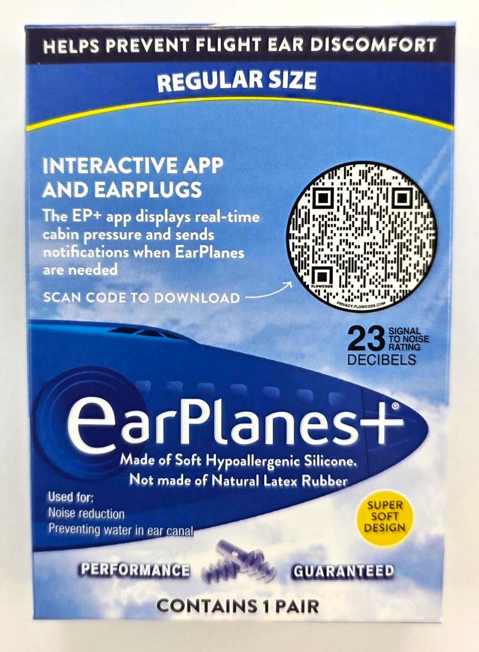 EarPlanes Original Earplugs for Adults, Pressure Filtering Protection for Airplane Travel (1 Pair)