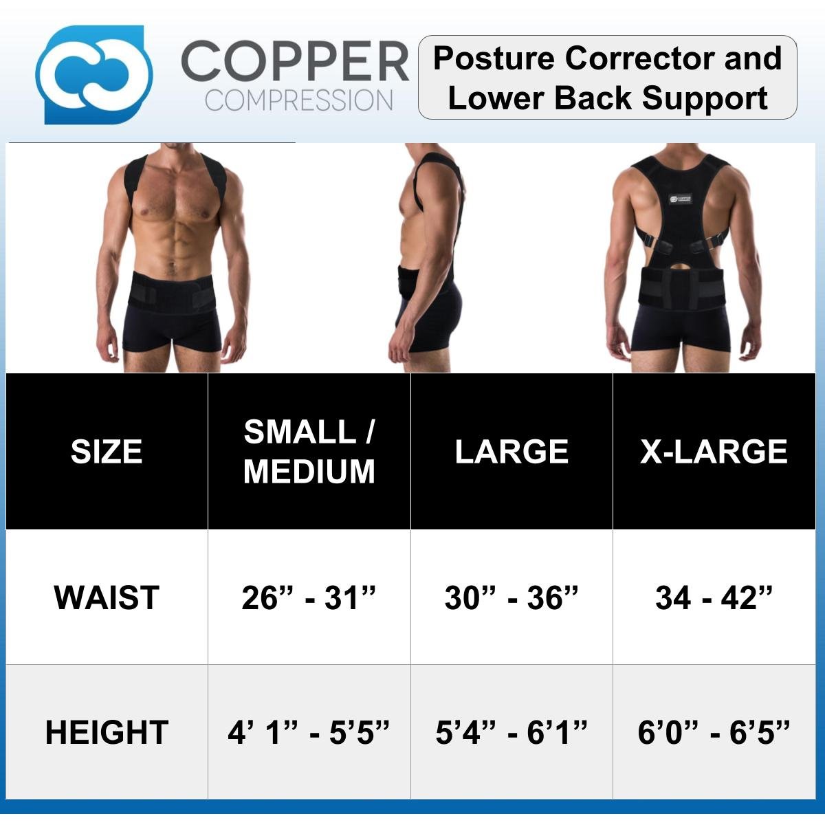 copper fit back brace size chart