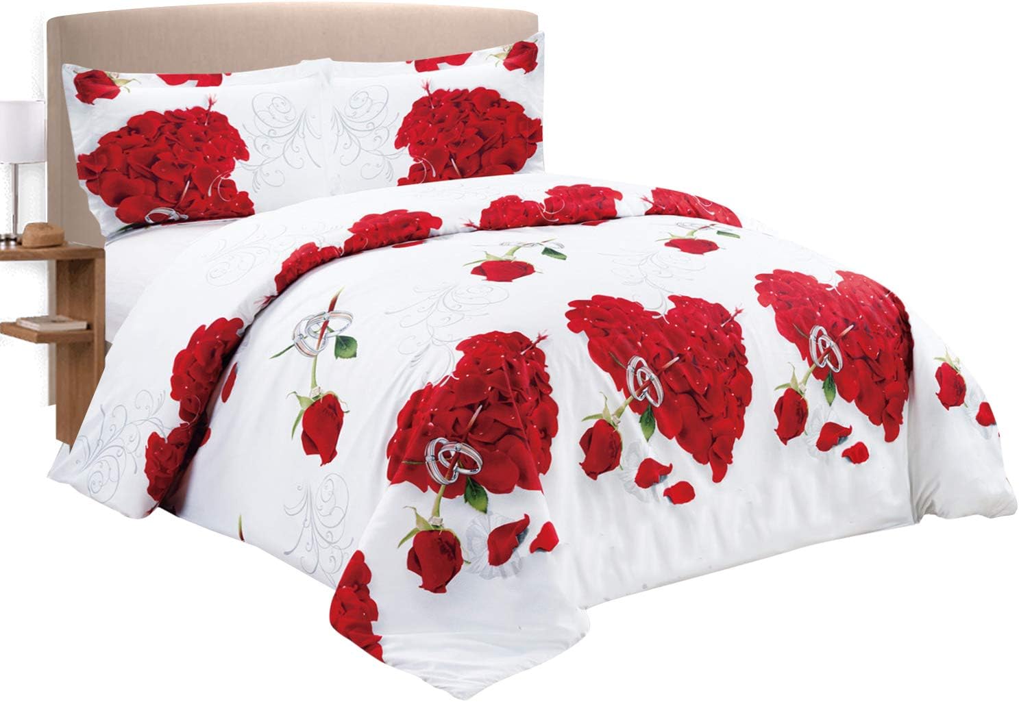 King Size Duvet Set - Quilt Cover with 2 Pillow Cases and Fitted Sheet Brushed Microfibre Machine Washable 4 Pieces Bedding Set (230 x 220 cm)