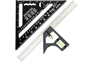Beslands 7 inch Rafter Square and 12 inch Combination Square Tool Set, Ruler Combo,Framing Square,Layout Tool Aluminum Alloy Metal Adjustable Square and Carpenter Square for Woodworking and Carpentry