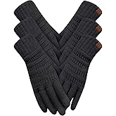 ZNRZNR 3 Pairs Winter Gloves for Women, Upgraded Touchscreen Warm Knit Gloves for Cold Weather with Thermal Lining