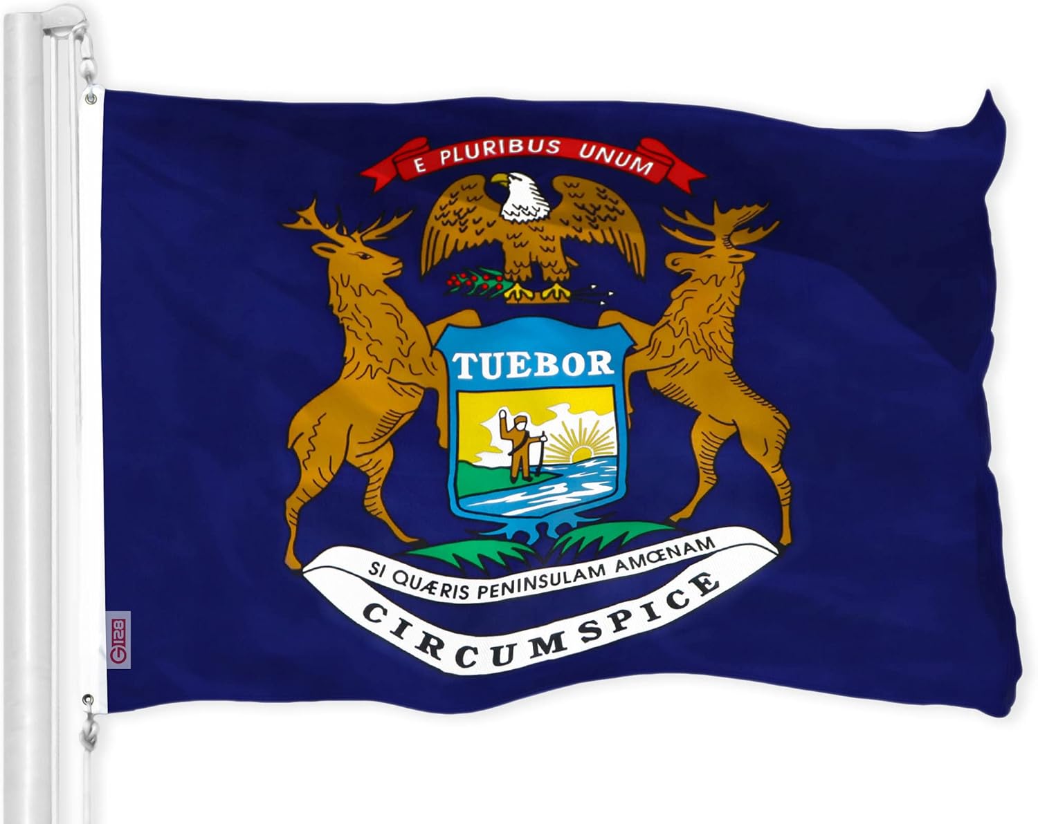 Flags - G128 Michigan MI State Flag | 3x5 Ft | LiteWeave Pro Series Printed 150D Polyester | Indoor/Outdoor, Vibrant Colors, Brass Grommets, Thicker and More Durable Than 100D 75D Polyester