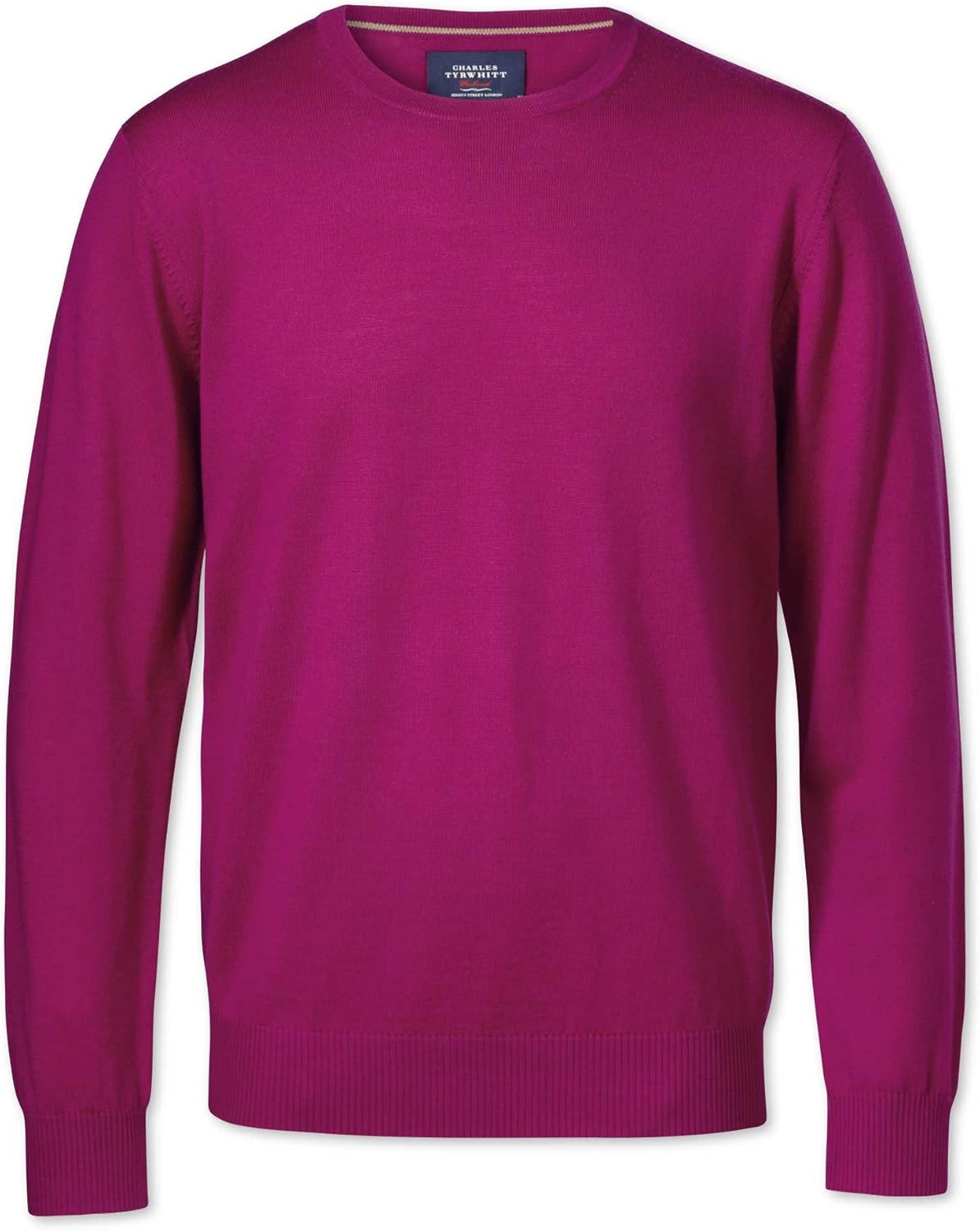 Charles Tyrwhitt Fuchsia Merino Crew Neck Wool Sweater at Amazon Menâs Clothing store