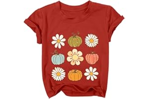 PNORATM Toddler Girl Fall Shirt Boy Girls Thanksgiving Shirt Cute Pumpkin Flower Short Sleeve Tops Thankful Fall T-Shirt