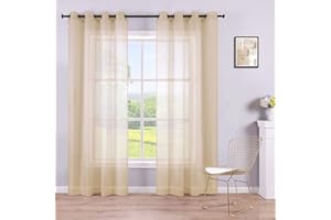 Beige Curtains 84 Inches Long for Living Room Set of 2 Panels Grommet Window Drapes Semi Voile Linen Look Sheer Curtains for 