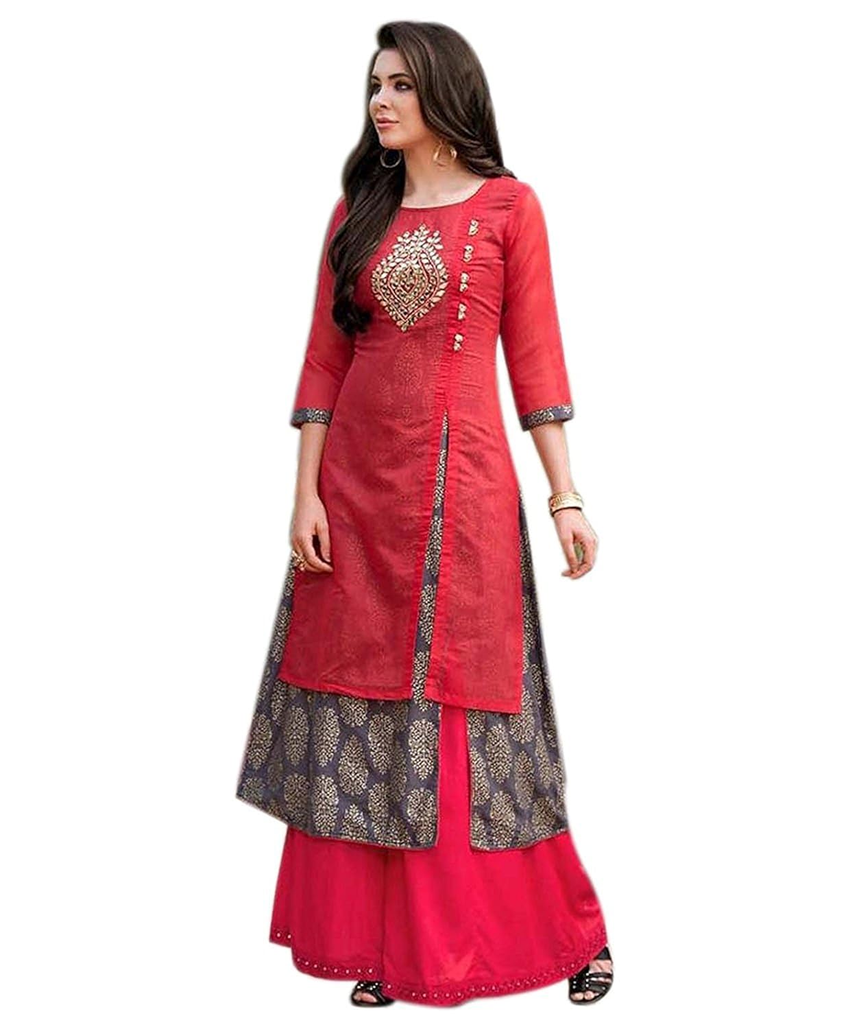 regon women's double layer cotton red kurti for women