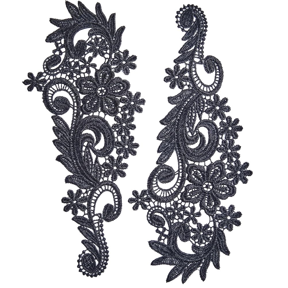 GORGECRAFT 3 Pair Black Lace Fabric Patches Flower Trim Applique Embroidered Floral Appliques Sew on Polyester Ornament Accessories for Wedding Dress Hat Bag Jeans Shoes Clothes Crafts Accessories