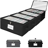 ComfortKeeper 4 Pack Durable Fabric DVD Storage Box with Clear PVC Lid, Holds 25 Standard DVD Cases, Sturdy Non-Woven Fabric with Cardboard Support for Movie Collection, Black