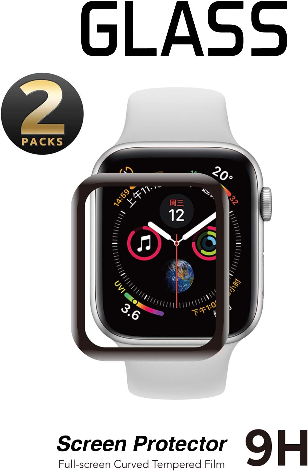 2 Pack - Screen Protector 44mm for Apple Watch Series 4 Full Coverage 2.5D Curved Anti-Scratch Tempered Glass Film for Apple iWatch (40mm)