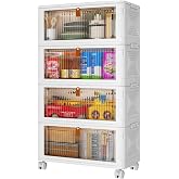 YFXCVSL 4 Tier Plastic Storage Bins with Lid 36QT, Stackable Storage Bins | Plastic Storage Bins with Wheels, Folding Storage Boxes, Organizers and Storage for Living Room,Office,Dorm