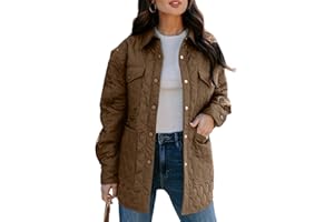 EVALESS Quilted Jackets for Women Lightweight Long Sleeve Button Down Puffer Jacket Warm Winter Coat Outerwear with Pockets