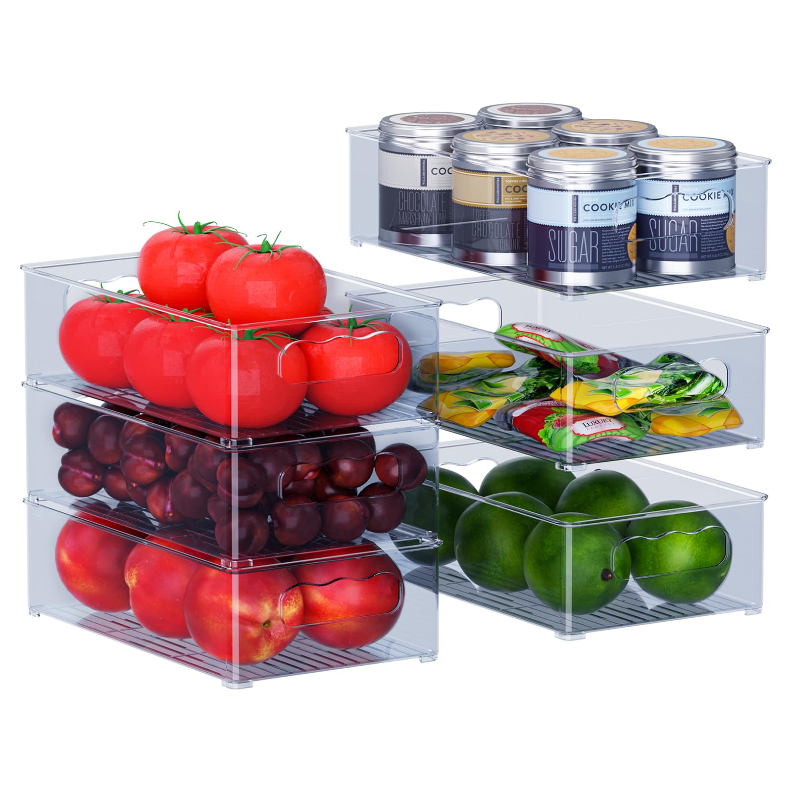 changshengda Fridge Storage Organisers - 6 Pack (3 Sizes) Fridge Organisers Stackable, Fridge Organisers for Pantry, Freezer, Cabinet, Drawer - Blue Gray