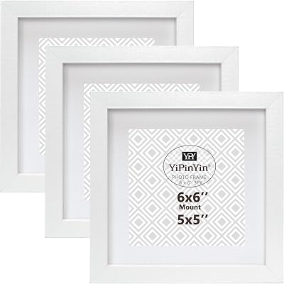 YiPinYin 6x6 Inch White Picture Frames Set of 3 with Mount 5x5
