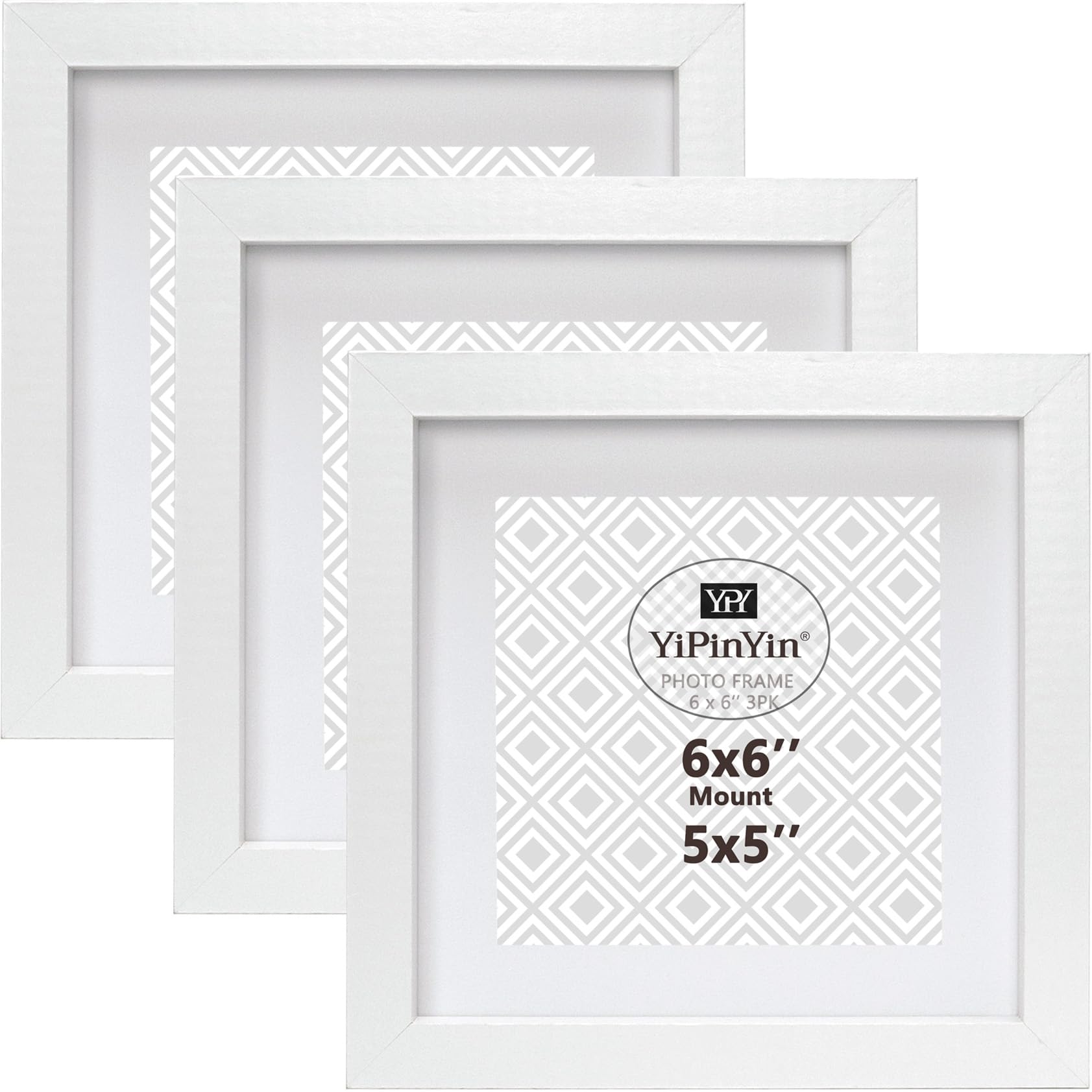 6X6'' (15x15cm) Square White Picture Frames Set Of 3 with Mount for 5x5 Photo,Boxed Garllery 10x10cm Picture Frame 3 Pack,15x15cm Square frames for Wallmounted & TableTop