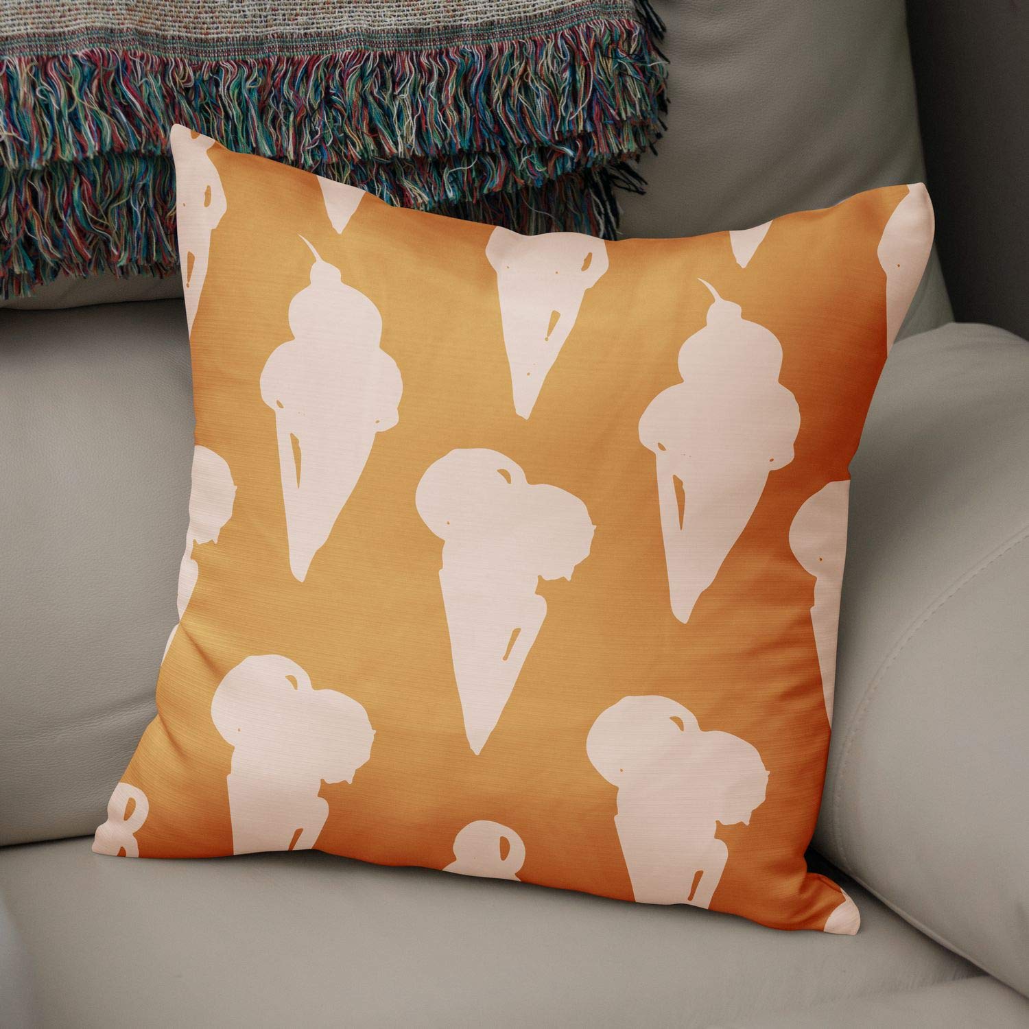 Bonamaison Decorative Cushion Cover Orange & Off White, Throw Pillow Covers, Home Decorative Pillowcases for Livingroom, Sofa, Bedroom, Size: 43X43 Cm - Designed and Manufactured in Turkey